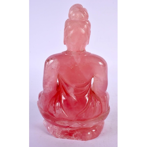 2270 - A 19TH CENTURY CHINESE CARVED ROSE QUARTZ FIGURE OF A BUDDHA Late Qing. 15 cm x 8 cm.