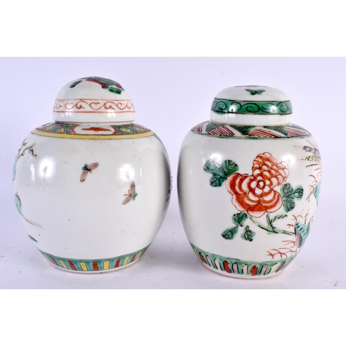 2273 - TWO EARLY 20TH CENTURY CHINESE FAMILLE VERTE PORCELAIN GINGER JARS AND COVERS Guangxu. Largest 15 cm... 