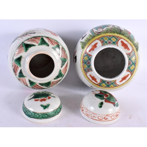 2273 - TWO EARLY 20TH CENTURY CHINESE FAMILLE VERTE PORCELAIN GINGER JARS AND COVERS Guangxu. Largest 15 cm... 