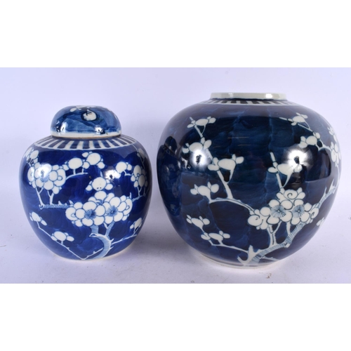 2274 - TWO 19TH CENTURY CHINESE BLUE AND WHITE PORCELAIN GINGER JARS together with a Qianlong export bowl. ... 