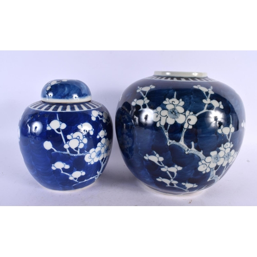 2274 - TWO 19TH CENTURY CHINESE BLUE AND WHITE PORCELAIN GINGER JARS together with a Qianlong export bowl. ... 