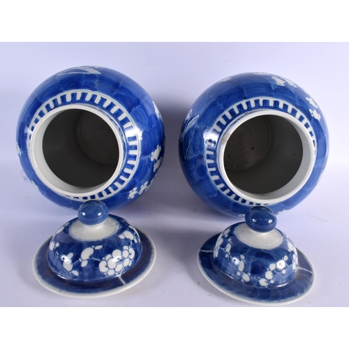 2281 - A LARGE PAIR OF 19TH CENTURY CHINESE BLUE AND WHITE PORCELAIN VASES AND COVERS Kangxi style. 32 cm x... 