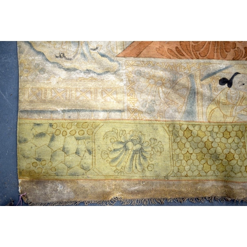 2283 - AN EARLY 20TH CENTURY JAPANESE MEIJI PERIOD EMBROIDERED WALL HANGING depicting figures. 210 cm x 45 ... 