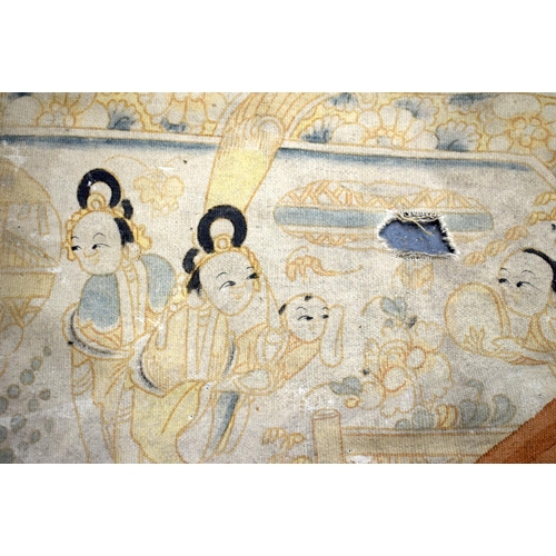 2283 - AN EARLY 20TH CENTURY JAPANESE MEIJI PERIOD EMBROIDERED WALL HANGING depicting figures. 210 cm x 45 ... 