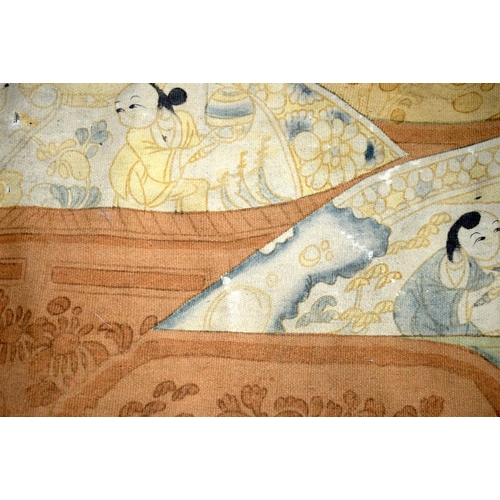 2283 - AN EARLY 20TH CENTURY JAPANESE MEIJI PERIOD EMBROIDERED WALL HANGING depicting figures. 210 cm x 45 ... 