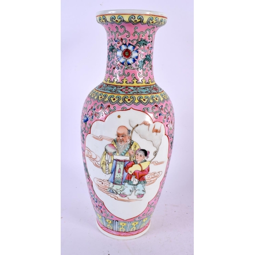 2286 - A CHINESE REPUBLICAN PERIOD FAMILLE ROSE VASE together with a vase & cover and a Cantonese teapot. L... 