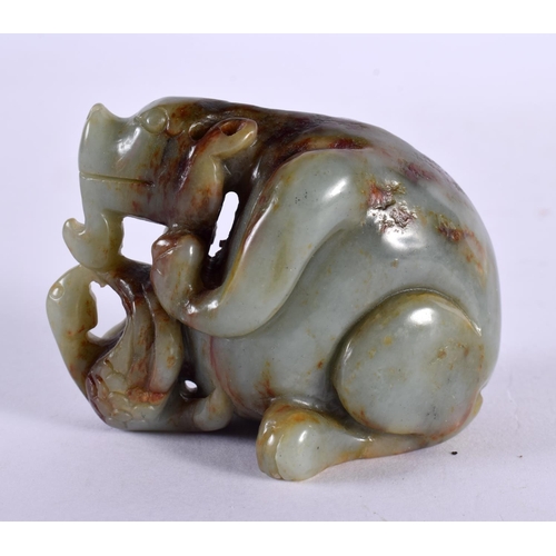 2326 - A CHINESE CARVED MUTTON JADE BEAST 20th Century. 7.25 cm x 5.5 cm.