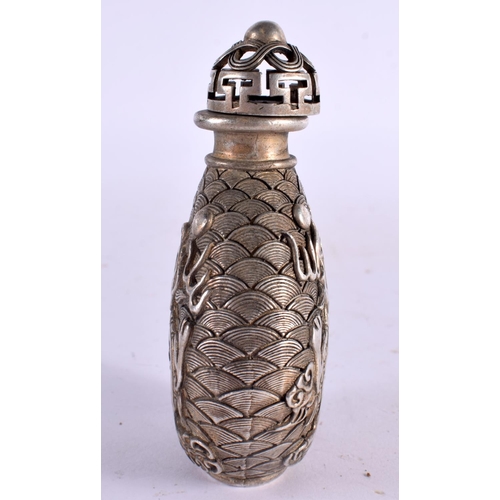 2334 - A CHINESE WHITE METAL SNUFF BOTTLE AND STOPPER 20th Century. 121 grams. 9 cm x 5.5 cm.