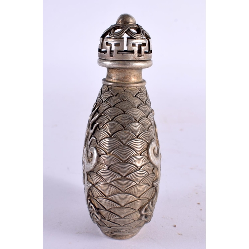 2334 - A CHINESE WHITE METAL SNUFF BOTTLE AND STOPPER 20th Century. 121 grams. 9 cm x 5.5 cm.