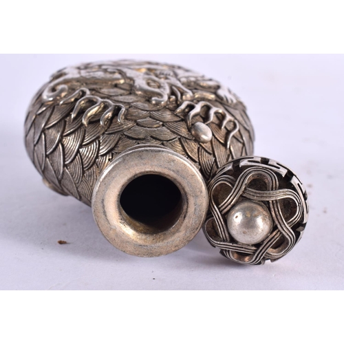 2334 - A CHINESE WHITE METAL SNUFF BOTTLE AND STOPPER 20th Century. 121 grams. 9 cm x 5.5 cm.