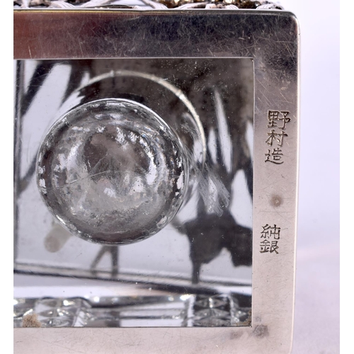 2343 - A 19TH CENTURY JAPANESE MEIJI PERIOD SILVER OVERLAID GLASS INKWELL. 6 cm x 5 cm.