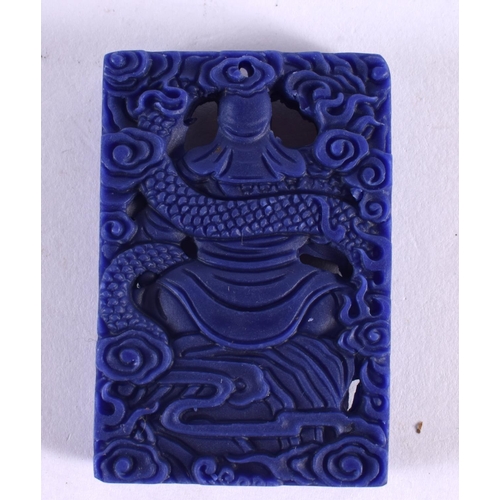 2347 - A CHINESE CARVED LAPIZ LAZULI TYPE PENDANT 20th Century. 5.75 cm x 4 cm.