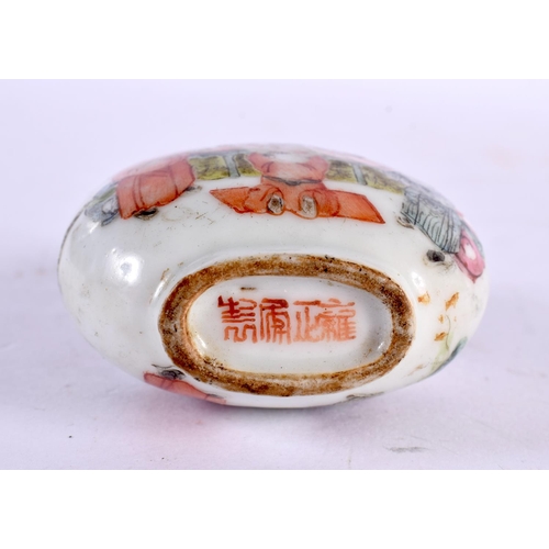 2354 - A 19TH CENTURY CHINESE FAMILLE ROSE PORCELAIN SNUFF BOTTLE bearing Qianlong marks to base. 6.5 cm x ... 