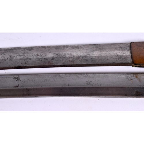 2366 - TWO 19TH CENTURY JAPANESE MEIJI PERIOD SWORDS with lacquered scabbards. Largest 70 cm long. (qty)