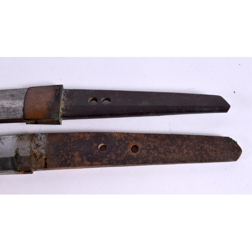 2366 - TWO 19TH CENTURY JAPANESE MEIJI PERIOD SWORDS with lacquered scabbards. Largest 70 cm long. (qty)