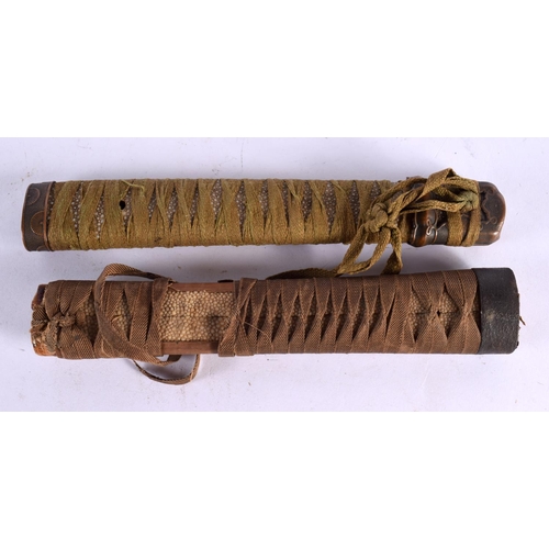 2366 - TWO 19TH CENTURY JAPANESE MEIJI PERIOD SWORDS with lacquered scabbards. Largest 70 cm long. (qty)