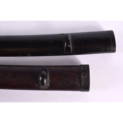 2366 - TWO 19TH CENTURY JAPANESE MEIJI PERIOD SWORDS with lacquered scabbards. Largest 70 cm long. (qty)