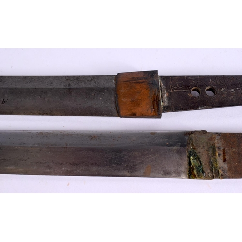 2366 - TWO 19TH CENTURY JAPANESE MEIJI PERIOD SWORDS with lacquered scabbards. Largest 70 cm long. (qty)