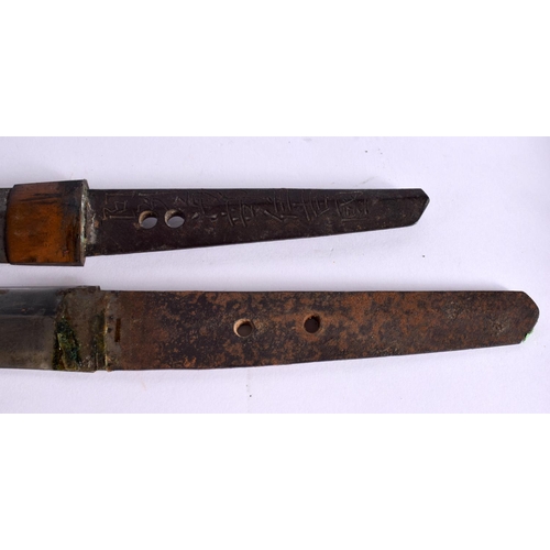 2366 - TWO 19TH CENTURY JAPANESE MEIJI PERIOD SWORDS with lacquered scabbards. Largest 70 cm long. (qty)