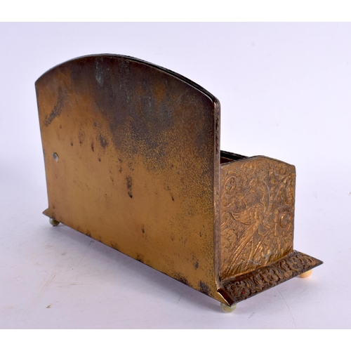 2368 - A LATE 19TH CENTURY CHINESE GILT METAL AND JADE LETTER RACK Qing. 21 cm x 15 cm.