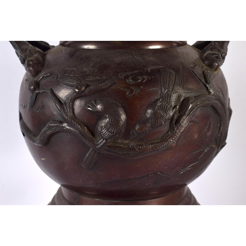 2369 - A LARGE 19TH CENTURY JAPANESE MEIJI PERIOD BRONZE LAMP decorated with birds. 54 cm x 18 cm.