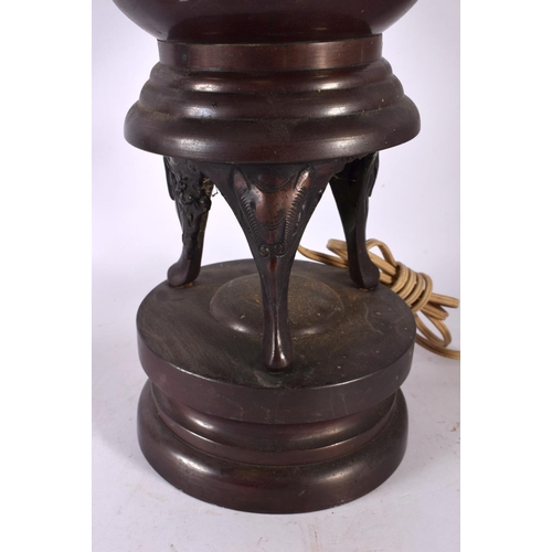 2369 - A LARGE 19TH CENTURY JAPANESE MEIJI PERIOD BRONZE LAMP decorated with birds. 54 cm x 18 cm.