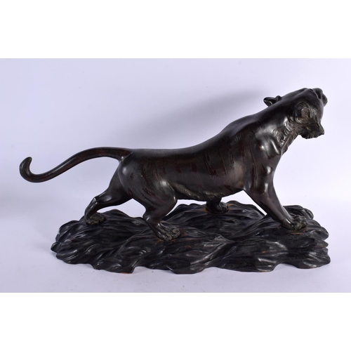 2371 - A LARGE 19TH CENTURY JAPANESE MEIJI PERIOD BRONZE OKIMONO modelled as a roaming tiger, with glass ey... 