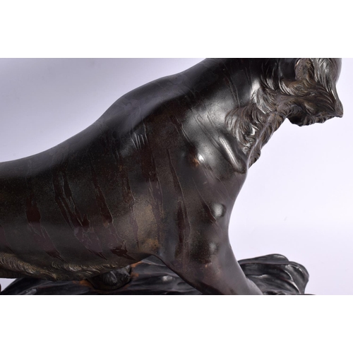 2371 - A LARGE 19TH CENTURY JAPANESE MEIJI PERIOD BRONZE OKIMONO modelled as a roaming tiger, with glass ey... 