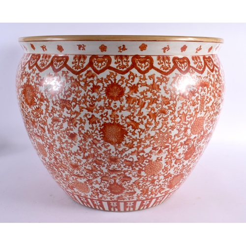 2372 - A LARGE CHINESE REPUBLICAN PERIOD IRON RED PORCELAIN PLANTER painted with flowers. 42 cm x 40 cm.