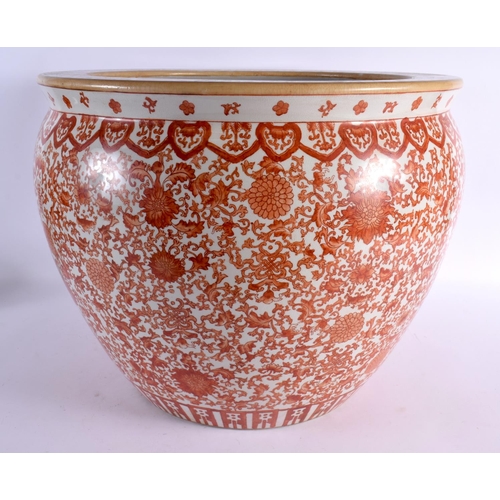 2372 - A LARGE CHINESE REPUBLICAN PERIOD IRON RED PORCELAIN PLANTER painted with flowers. 42 cm x 40 cm.