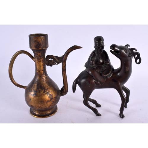 2382 - A 19TH CENTURY CHINESE BRONZE DEER CENSER AND COVER together with a bronze ewer etc. Largest 18 cm x... 