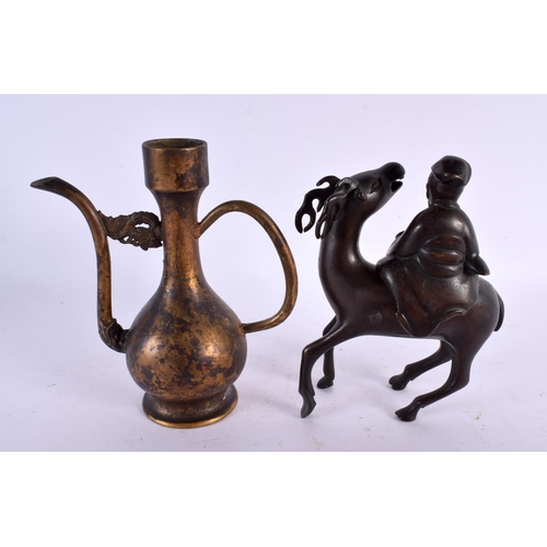 2382 - A 19TH CENTURY CHINESE BRONZE DEER CENSER AND COVER together with a bronze ewer etc. Largest 18 cm x... 