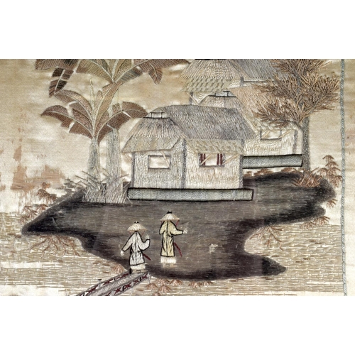 2399 - Japanese School (19th Century)| Pair, Silk embroidered landscapes. 125 cm x 35 cm.