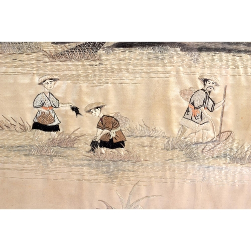 2399 - Japanese School (19th Century)| Pair, Silk embroidered landscapes. 125 cm x 35 cm.