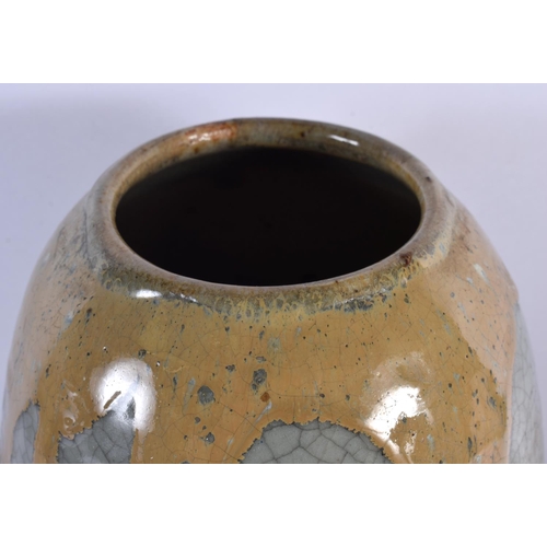 2403 - A LARGE 19TH CENTURY CHINESE GE TYPE STONEWARE VASE Qing, with overlaid brown glaze. 30 cm x 14 cm.