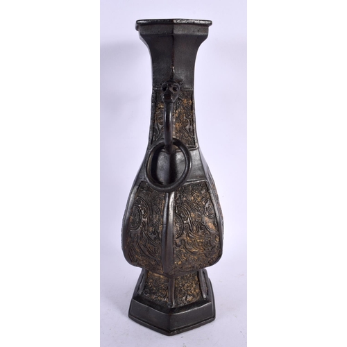 2414 - AN 18TH CENTURY CHINESE GOLD SPLASH BRONZE VASE Qianlong, formed in the archaic style. 29 cm x 12 cm... 