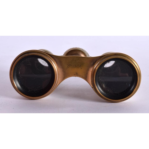 489 - A CASED PAIR OF ANTIQUE BUSCH MOTHER OF PEARL OPERA GLASSES.  5.9cm (closed) 7.2cm (extended) x 9.9c... 