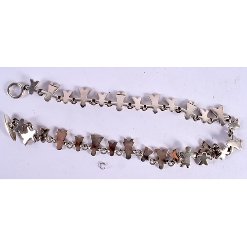 55 - AN UNUSUAL SILVER NECKLACE WITH FIGURE SHAPED LINKS. Length 43cm, weight 69g
