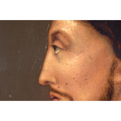 57 - Greek School (18th/19th Century) Oil on board, Side profile of a bearded scholar, Greek cyrillic bel... 