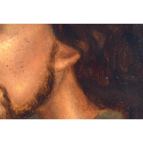 57 - Greek School (18th/19th Century) Oil on board, Side profile of a bearded scholar, Greek cyrillic bel... 