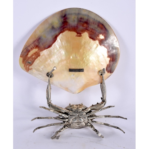 10 - AN UNUSUAL EARLY 20TH CENTURY ITALIAN SILVER VANUCCI MOTHER OF PEARL SHELL DISH of naturalistic form... 