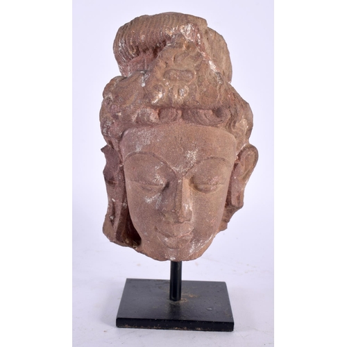 12 - A 7th/8th Century Pink Sandstone Head of a Female Deity, Madhya Pradesh, Central India mounted on a ... 