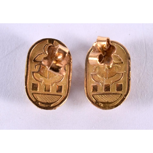 126 - 18ct Gold Vintage Scarab Beetle Stud Earrings. 3.3 grams. 1.5 cm x 1 cm.