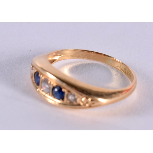 145 - 18ct Gold Vintage Sapphire And Diamond Set Five Stone Dress Ring. K/L. 2.5 grams.