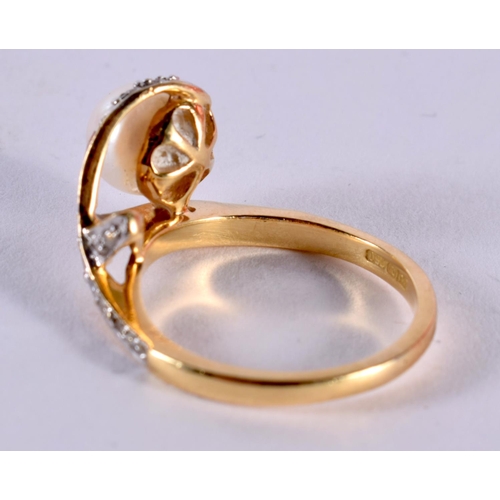 149 - 18ct Gold Cultured Cream Pearl And Diamond Set Crossover Dress Ring. O/P. 5.2 grams.