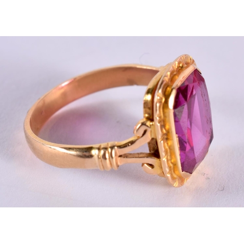 159 - 18ct Gold Synthetic Ruby Set Cocktail Ring. R. 5.5 grams.