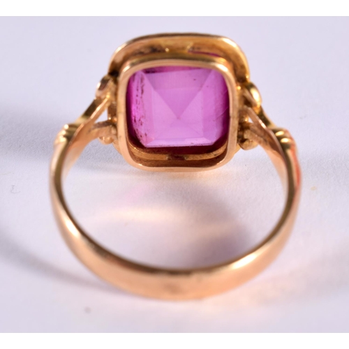 159 - 18ct Gold Synthetic Ruby Set Cocktail Ring. R. 5.5 grams.