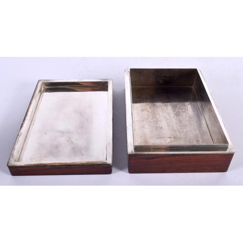 16 - A 19TH CENTURY JAPANESE MEIJI PERIOD SILVER AND HARDWOOD RECTANGULAR BOX AND COVER in the manner of ... 