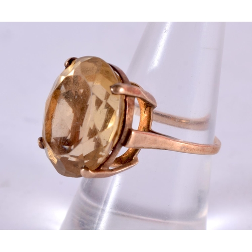 164 - 14ct Rose Gold Antique Large Oval Citrine Set Cocktail Ring. M.N. 6.5 grams.