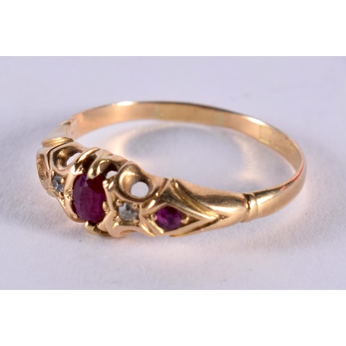 170 - 18ct Gold Victorian Ruby And Diamond Set Five Stone Ring. Q. 2.4 grams.